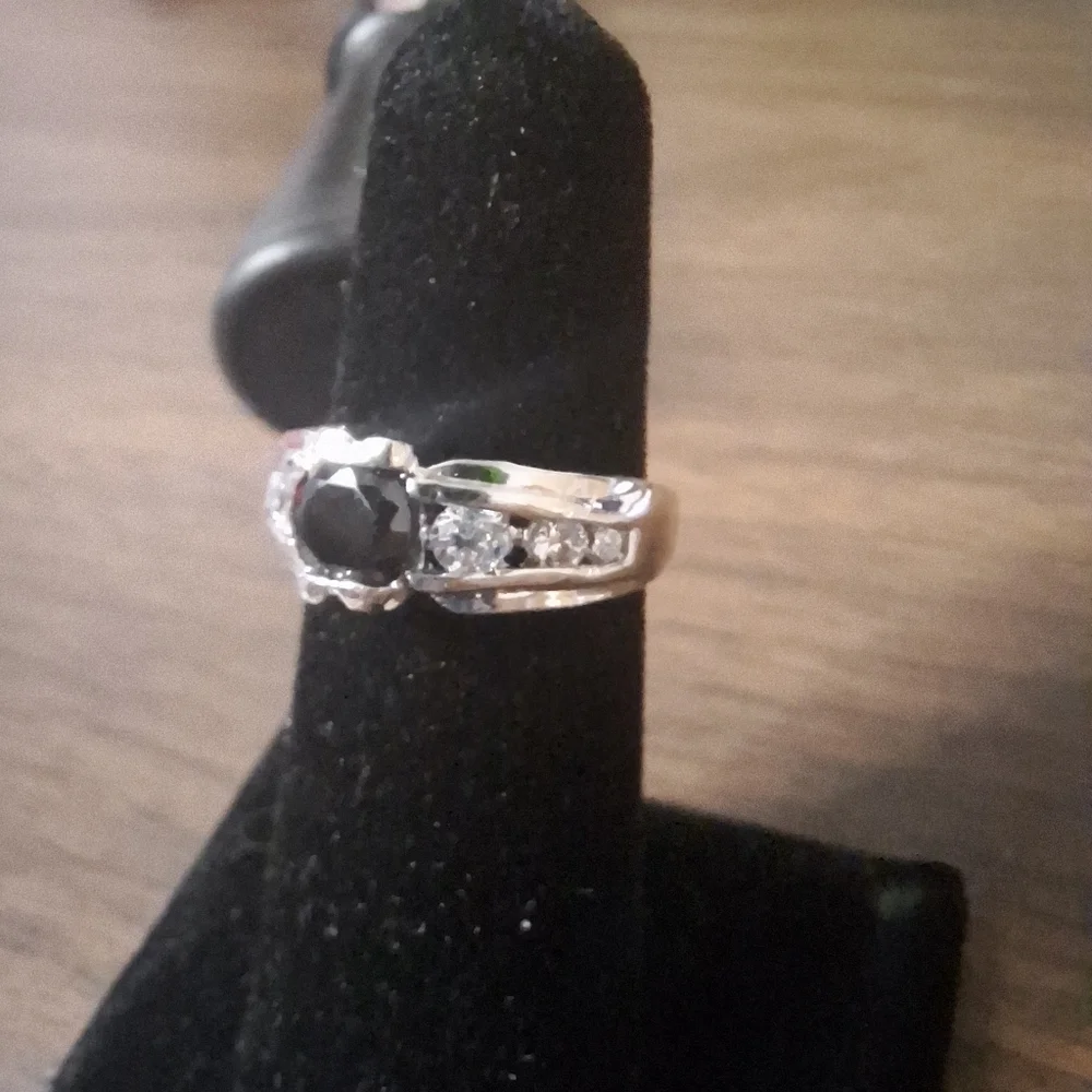 Swarovski Crystal Elements Silver and Black Gemstone Ring